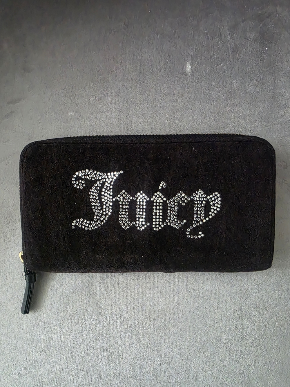 Juicy Couture Black Rhinestone Logo Zip Wallet